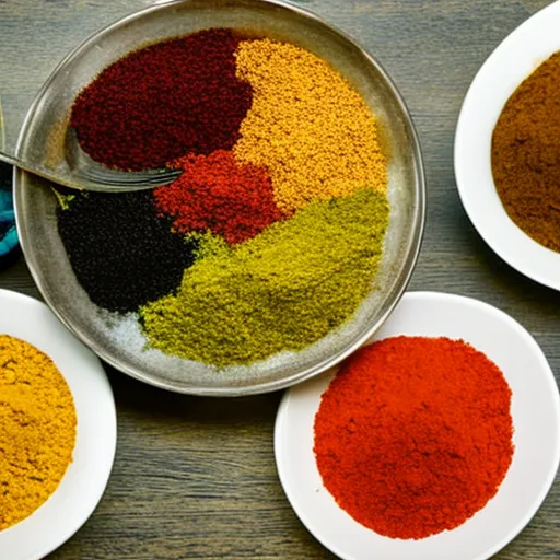 

An image of a variety of colorful spices and herbs arranged in a bowl, with a spoon in the center. The image conveys the idea of adding flavor and variety to one's diet with the use of spices, which can provide numerous health