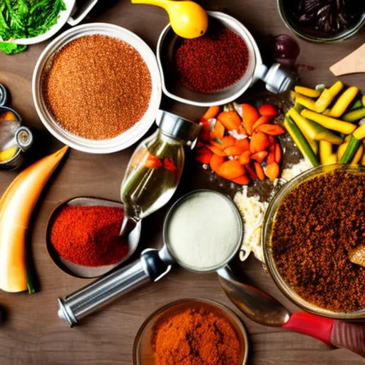 

This image shows a woman in a kitchen, surrounded by a variety of spices and herbs. She is carefully measuring and mixing the ingredients to create her own unique blend of spices. The image captures the creative process of creating a custom spice blend,