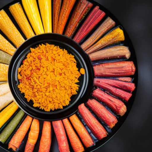 

This image shows a variety of colorful Middle Eastern spices, including saffron, cumin, coriander, and turmeric, arranged in a circular pattern. These spices are a key part of Middle Eastern cuisine, adding unique and exotic