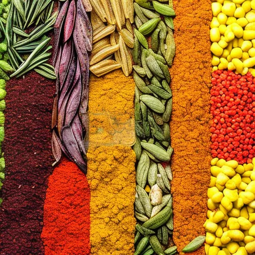 

The image shows a variety of colorful spices arranged in a pattern on a white background. The spices are arranged in a way that highlights the vibrant colors and textures of each individual spice, emphasizing the diversity of spices available to create culinary bliss. The